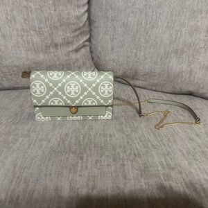 Tory Burch Sage Green Logo Chain Crossbody